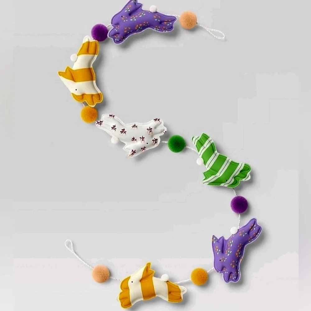 New Threshold 2025 Easter Bunny and pompoms multicolor Garland, 72 in long